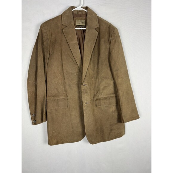 VTG Cabelas Leather Blazer Men 40R Brown Western Cowboy Single Breasted 2 Button - Picture 3 of 11